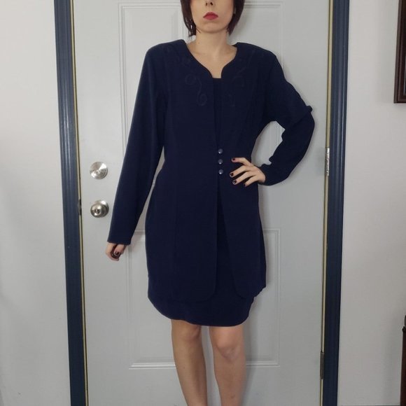 Vintage 90s Navy Blue Cocktail Dress - Picture 1 of 4